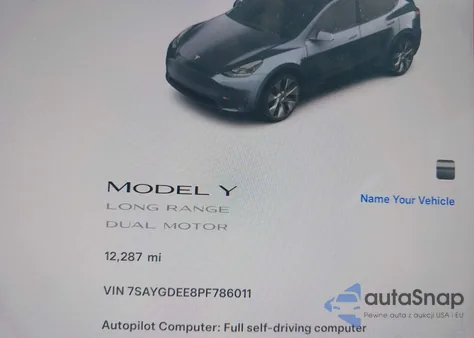 2023 Tesla Model Y Awd/Long Range Dual Motor All-Wheel Drive z USA, uszkodzony, nr VIN 7SAYGDEE8PF786011
